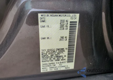 2014 Nissan Altima 2.5 z USA, uszkodzony, nr VIN 1N4AL3AP6EC319407